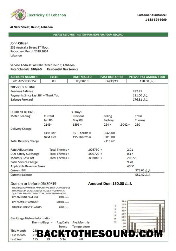 İndir Lübnan Elektrik of Lübnan Fatura Fatura in Word and PDF Format Örnek şablon
