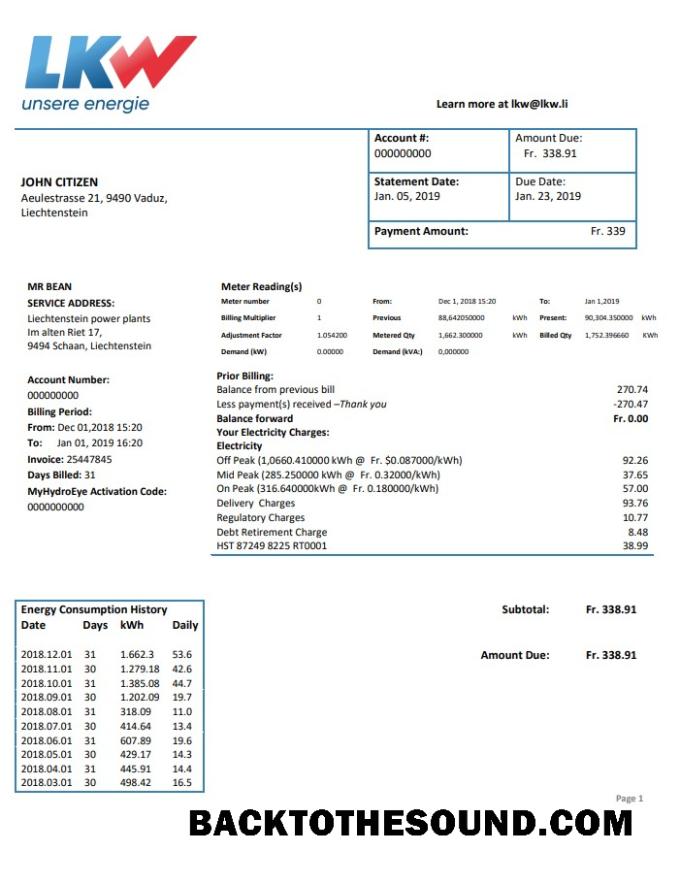 İndir Lihtenştayn Ische Kraftwerke (LKW) Elektrik Fatura Fatura in Word and PDF Format Örnek tasarım