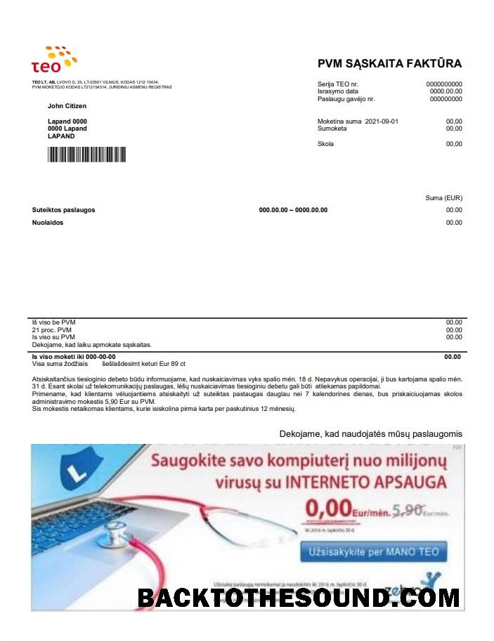 İndir Litvanya Teo Fatura Fatura in Word and PDF Format (.doc and .PDF) Örnek şablon