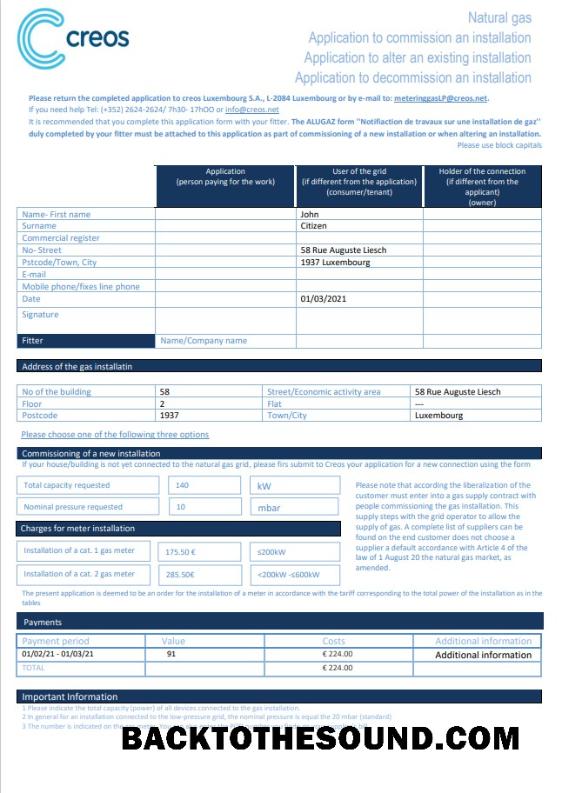 İndir Lüksemburg Creos Gaz Fatura Fatura in Word and PDF Format Örnek şablon
