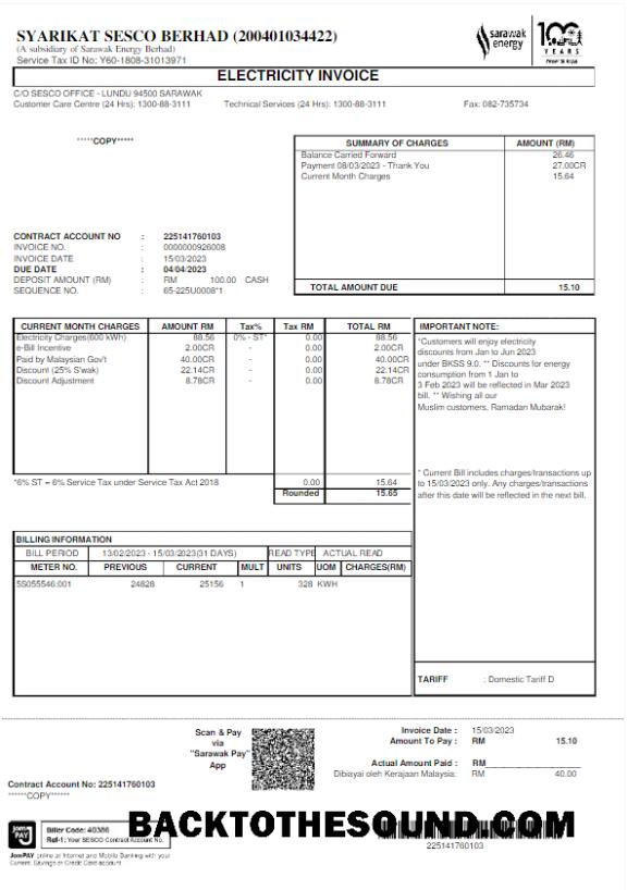 İndir Malezya SARAWAK ENERGY Fatura Fatura Wordd and PDF Örnek taslak