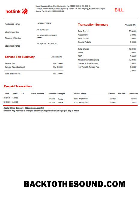 İndir Malezya Hotlink Fatura Fatura in Word and PDF Formatlar Örnek şablon