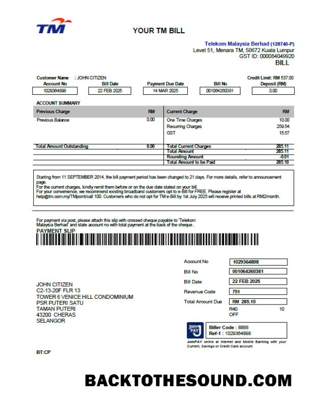 İndir Malezya Telekom Fatura Fatura in Word and PDF Formatlar Örnek şablon