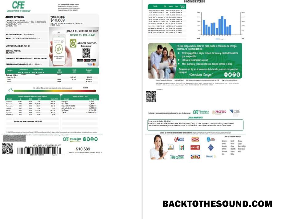 İndir Meksika Federal Elektrik Commission (CFE) Fatura Fatura in Word Format, 2 pages Örnek şablon