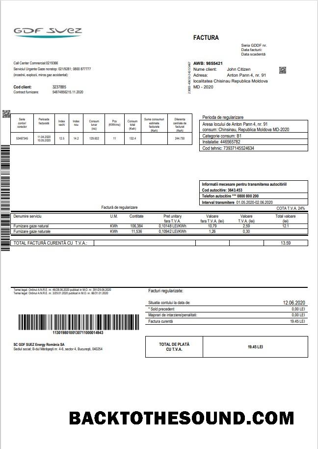 İndir Moldova Gaz Fatura Fatura in Word and PDF Format Örnek örnek