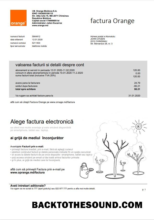 İndir Moldova Orange Factura Fatura Fatura in Word and PDF Format Örnek örnek