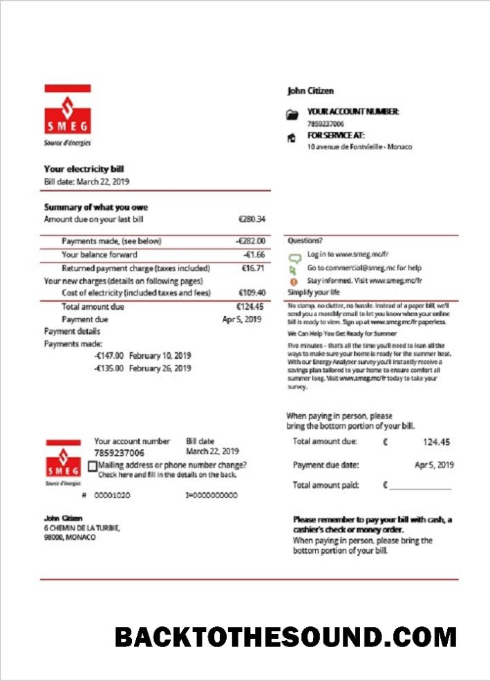 İndir Monako SMEG Elektrik Fatura Fatura in Word and PDF Format Örnek taslak