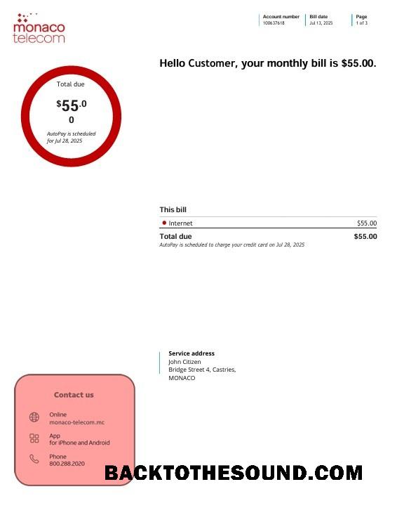 İndir Monako telecom internet Fatura Fatura, 3 pages Örnek ön izleme