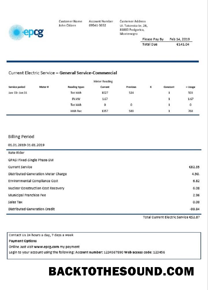 İndir Karadağ Elektroprivreda Crne Gore (EPCG) Elektrik Fatura Fatura in Word and PDF Format Örnek taslak