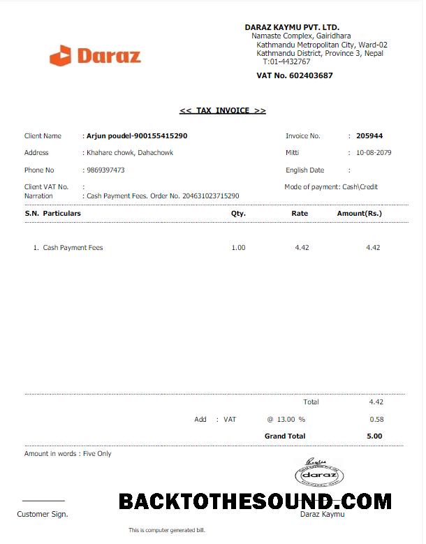 İndir Nepal DARAZ Fatura Fatura Word and PDF Örnek tasarım