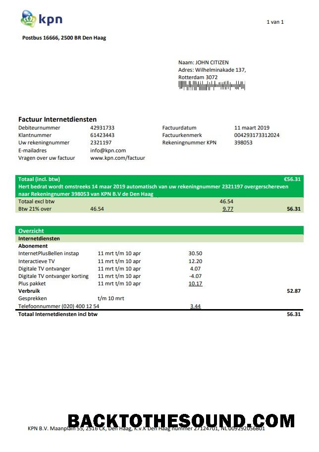 İndir Hollanda KPN Fatura Fatura in Word and PDF Format Örnek tasarım