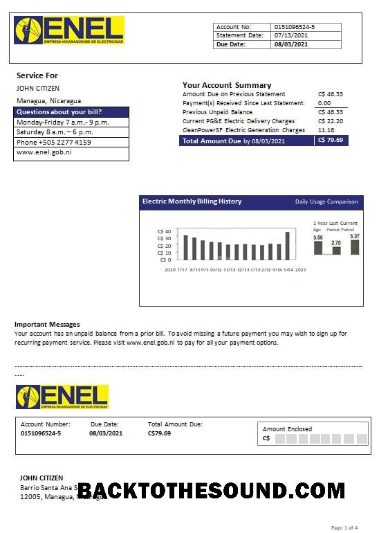İndir Nikaragua Nicaraguan Elektrik Şirket ENEL Elektrik Fatura Fatura in Word and PDF Format Örnek tasarım