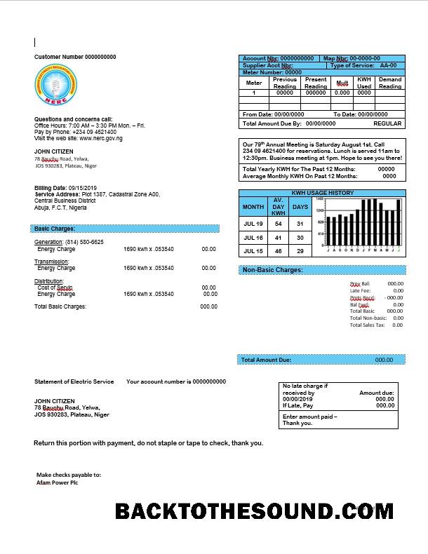 İndir Nijerya Nigerian Elektrik Regulatory Commission Elektrik Fatura in Word Format Örnek örnek