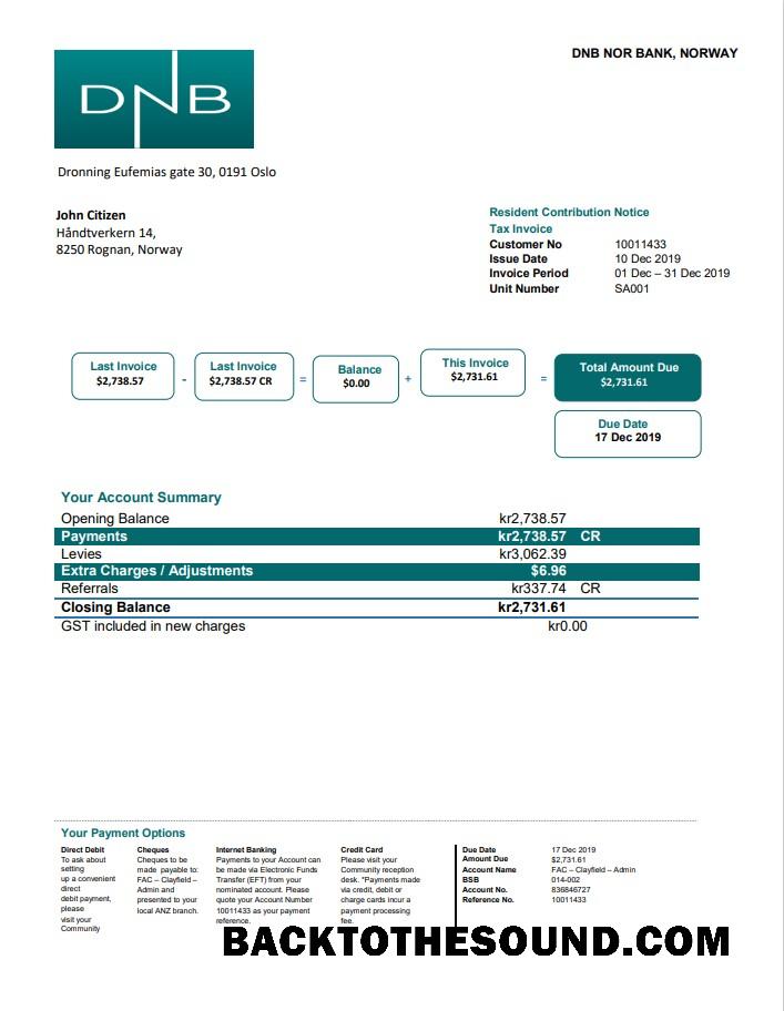 İndir Norveç DNB Fatura Fatura in Word and PDF Format Örnek ön izleme