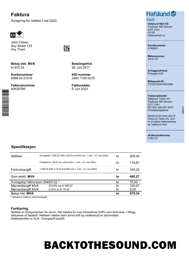 İndir Norveç Hafslund Fatura Fatura Word and PDF Örnek şablon