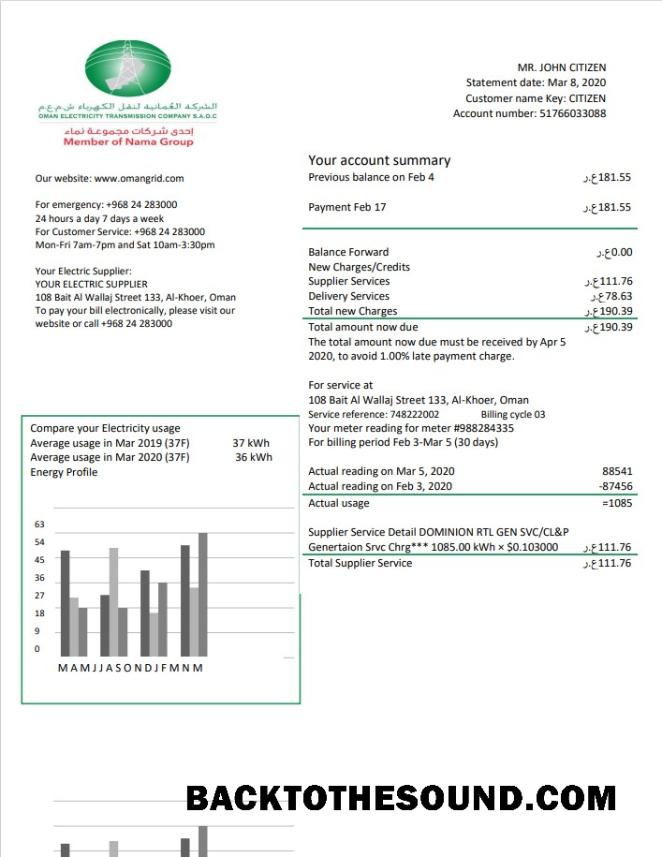 İndir Umman Elektrik Transmission Şirket Elektrik Fatura Fatura in Word and PDF Format Örnek taslak