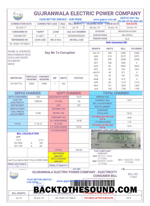 İndir Pakistan GUJRANWALA ELECTRICPOWER Fatura Fatura Word and PDF Örnek taslak