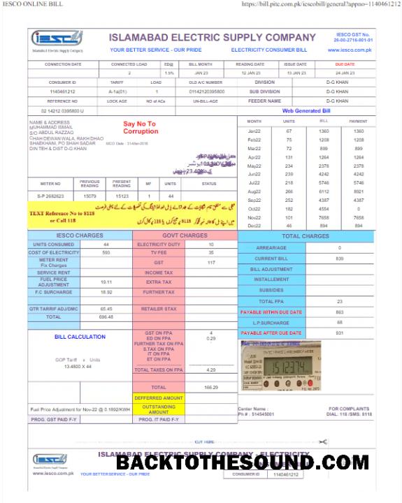 İndir Pakistan IESC Fatura Fatura Word and PDF Örnek ön izleme