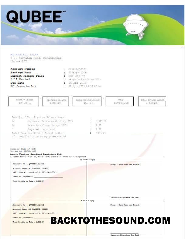 İndir Pakistan QUBEE Fatura Fatura Word and PDF Örnek taslak