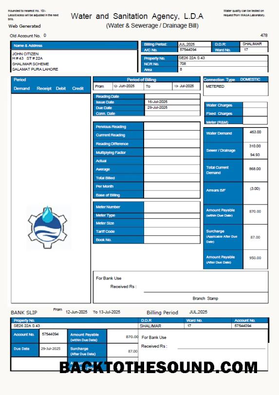 İndir Pakistan WASA Fatura Fatura in Word and PDF Formatlar, Sürüm 2 Örnek ön izleme