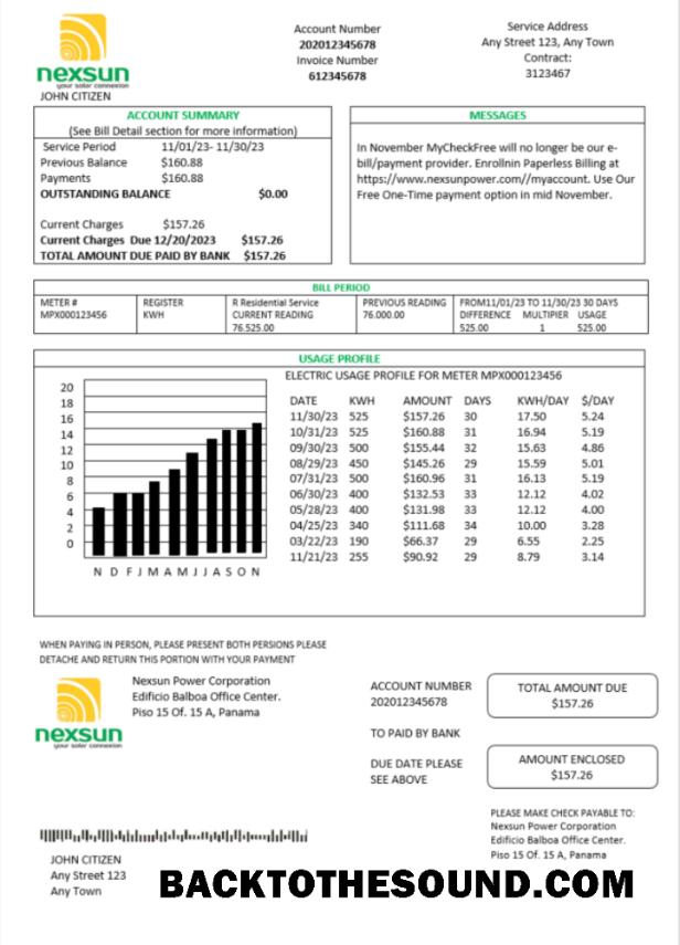 İndir Panama Nexsun Power Corporation Elektrik Fatura Fatura Word and PDF Örnek ön izleme