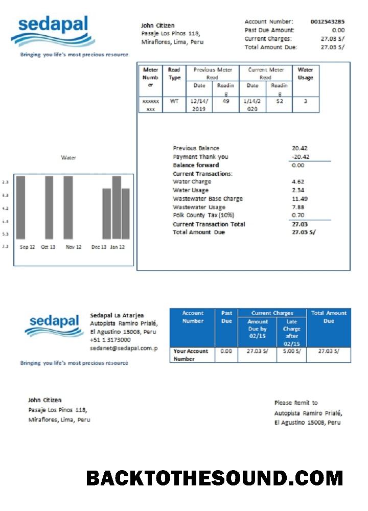 İndir Peru Sedapal La Atarjea Su Fatura Fatura in Word and PDF Format Örnek taslak