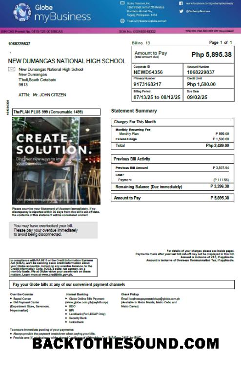 İndir Filipinler Globe myBusiness Fatura Fatura in Word and PDF Formatlar Örnek örnek