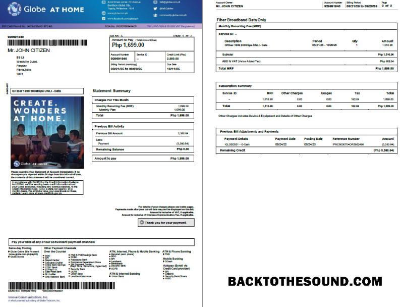 İndir Filipinler Globe myBusiness Fatura Fatura in Word and PDF Formatlar, 2 pages, Sürüm 2 Örnek ön izleme