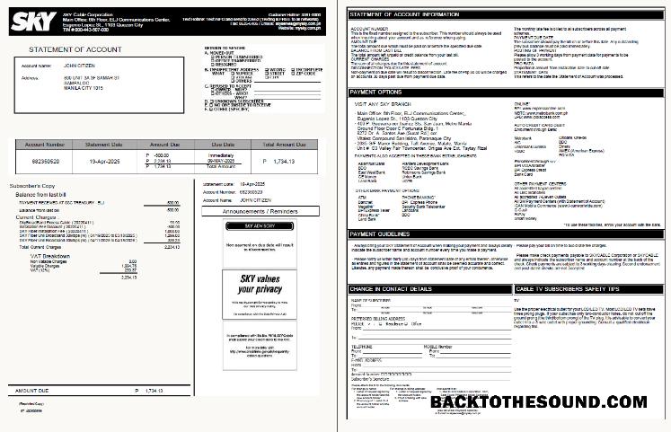 İndir Filipinler Sky Cable Corporation Fatura Fatura in Word and PDF Formatlar, 2 pages, Sürüm 2 Örnek taslak