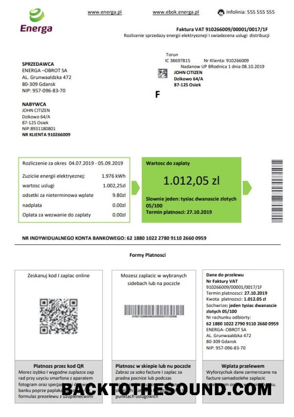İndir Polonya Energa Fatura Fatura in Word and PDF Format Örnek şablon