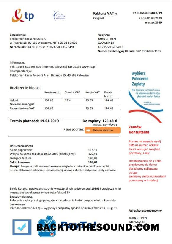 İndir Polonya TP Fatura Fatura in Word and PDF Format Örnek ön izleme