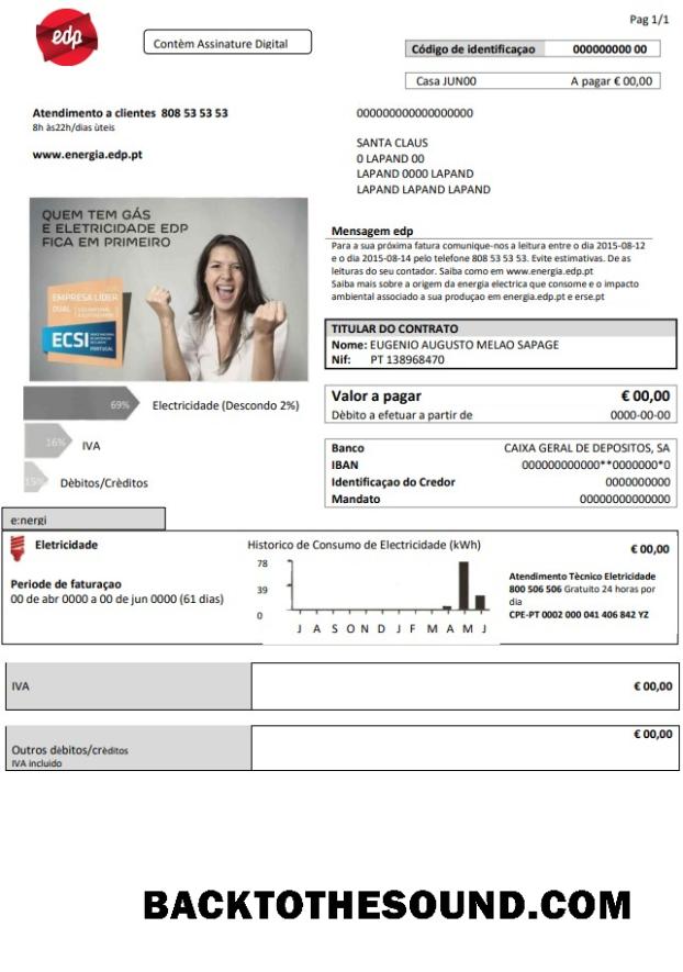 İndir Portekiz EDP Elektrik Fatura Fatura in Word and PDF Format Örnek şablon