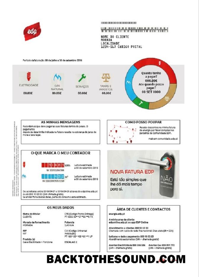 İndir Portekiz EDP Fatura Fatura in Word and PDF Format, good for address prove Örnek taslak