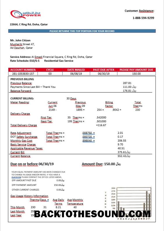 İndir Katar Power Şirket QPOWER Elektrik Fatura in Word Format Örnek tasarım
