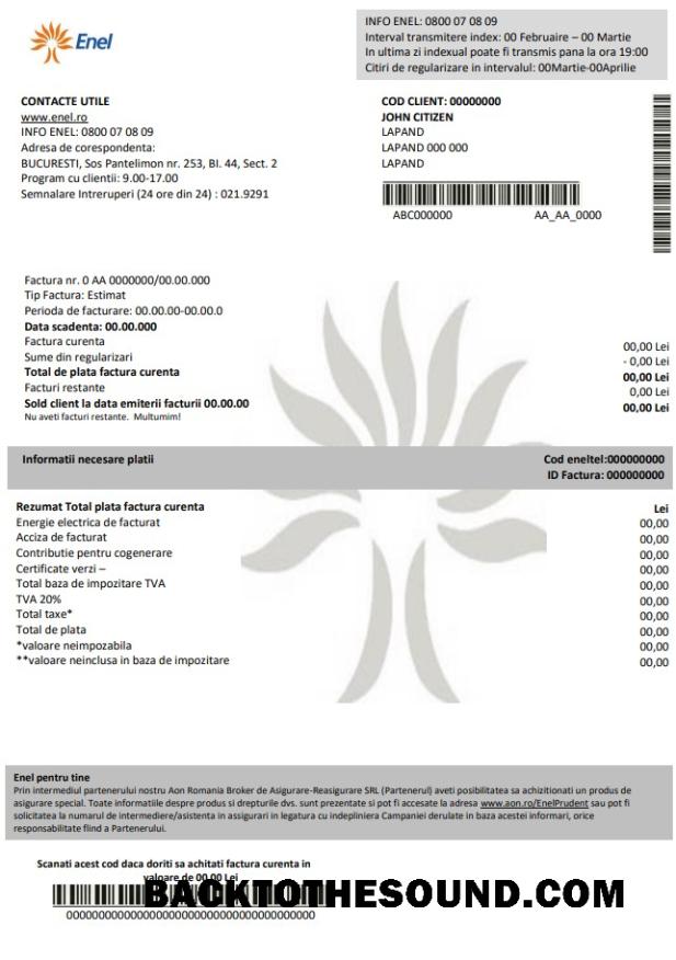 İndir Romanya Enel Elektrik proof of address Fatura Fatura in Word and PDF Format (.doc and .PDF) Örnek tasarım