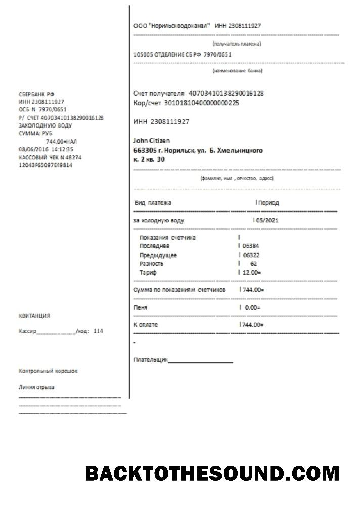 İndir Rusya Su Fatura Fatura in Word and PDF Format, fully Düzenlenebilir Örnek taslak
