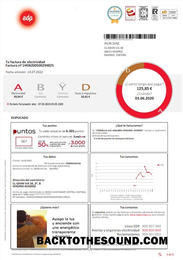 Profesyonel İndir İspanya EDP Fatura Fatura Şablon, Sürüm 2 Örnek