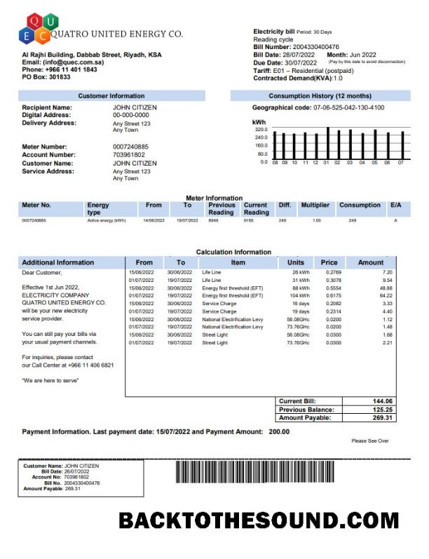 İndir Saudi Quatro birleşik Energy Co. Fatura Fatura, Word and PDF Örnek taslak