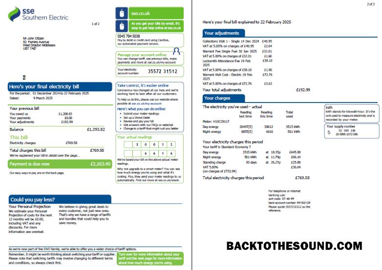 İndir İskoçya SSE Fatura Fatura in Word and PDF Formatlar, 2 pages Örnek taslak