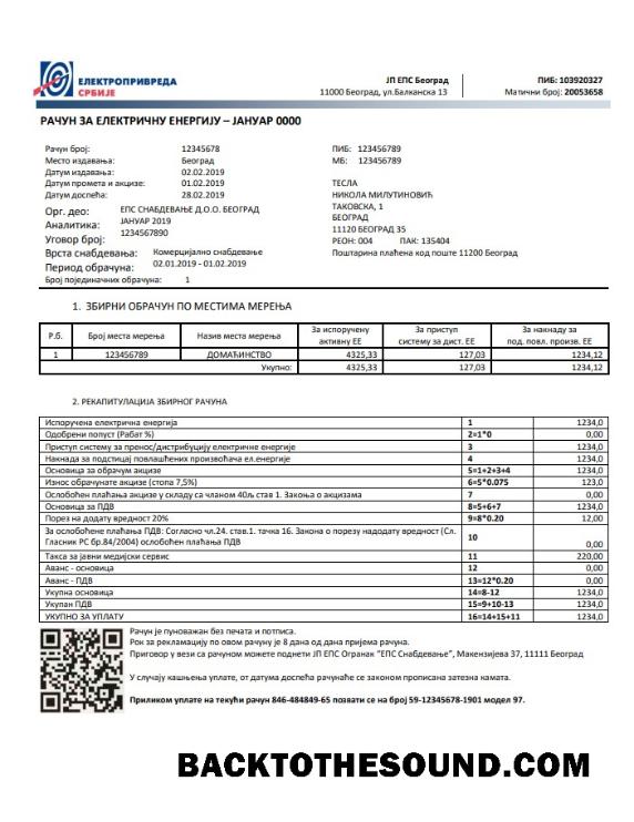 İndir Sırbistan Електропривреда Србиjе Elektrik Fatura Fatura in Word and PDF Format Örnek örnek