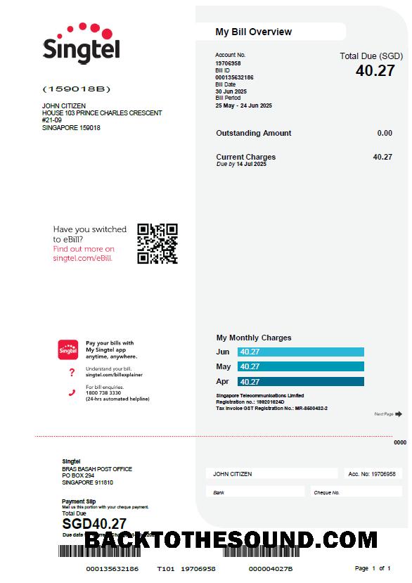 İndir Singapur Singtel Fatura Fatura in Word and PDF Formatlar Örnek örnek