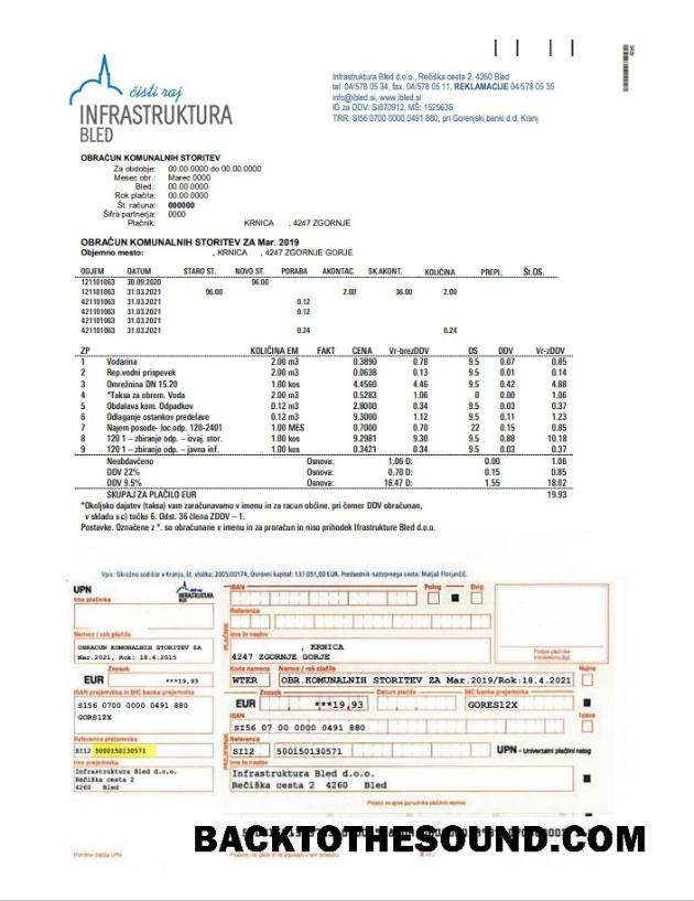 İndir Slovenya Infrastruktura Bled Fatura Fatura in Word and PDF Format (.doc and .PDF) Örnek tasarım