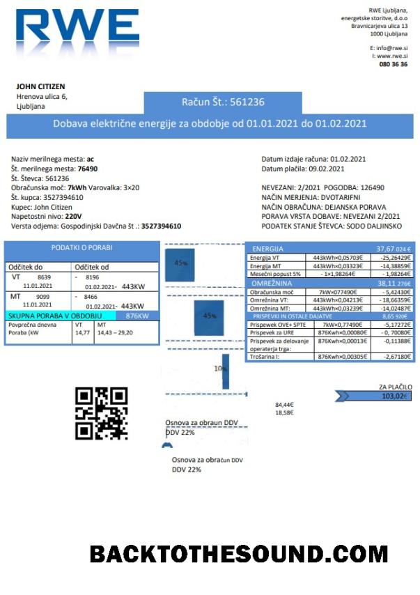 İndir Slovenya RWE Elektrik proof of address Fatura Fatura in Word and PDF Format Örnek taslak