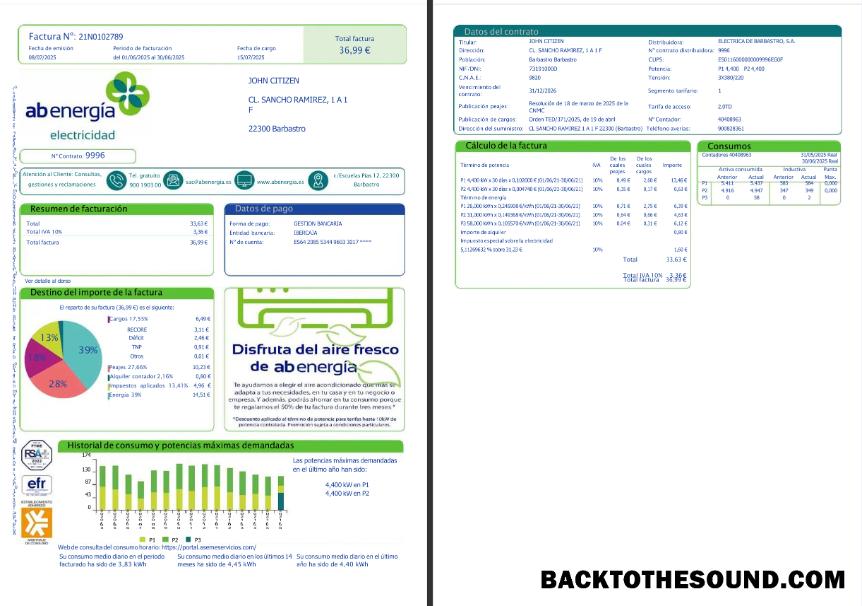 İndir İspanya Abenergía Fatura Fatura in Word and PDF Formatlar, 1 2 pages Örnek tasarım