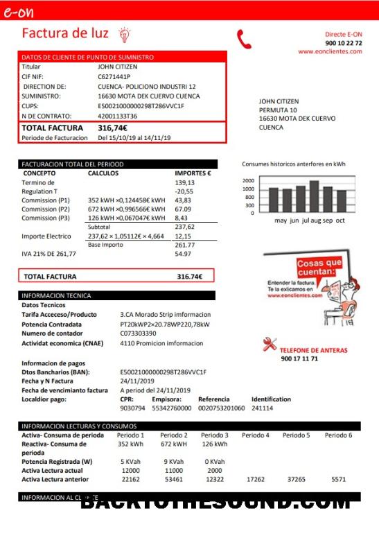 İndir İspanya E.ON Elektrik Fatura Fatura in Word and PDF Format Örnek örnek