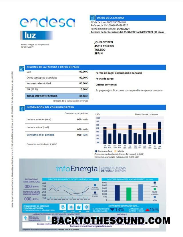 İndir İspanya Endesa luz Fatura Fatura in Word and PDF Format Örnek taslak