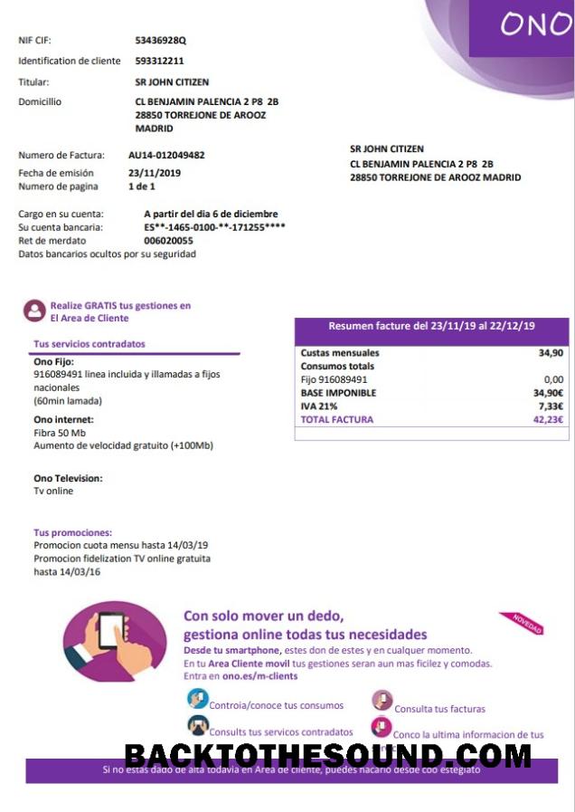 İndir İspanya ONO easy fillable Fatura Fatura in Word and PDF Format (.doc and .PDF) Örnek şablon