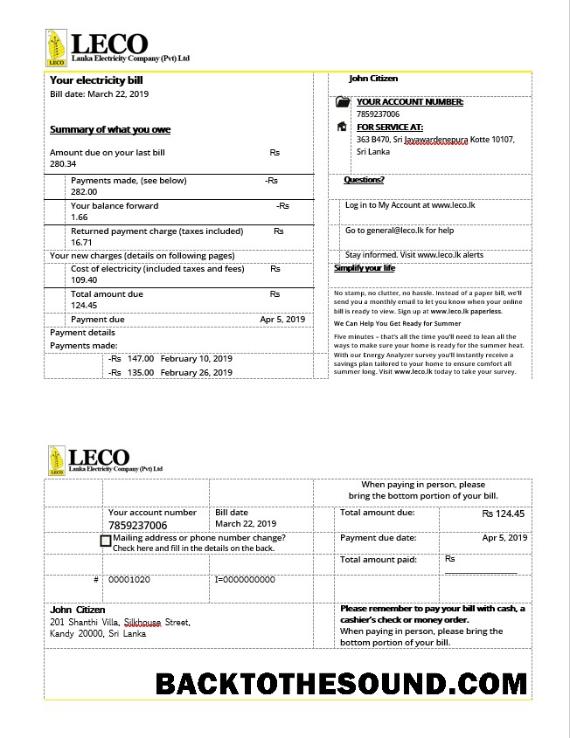 İndir Sri Lanka LECO Elektrik Fatura in Word Format Örnek örnek