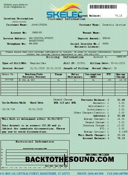 İndir St. Kitts Elektrik Şirket (SKELEC) Fatura Fatura Düzenlenebilir in PDF and Word Formatlar Örnek örnek