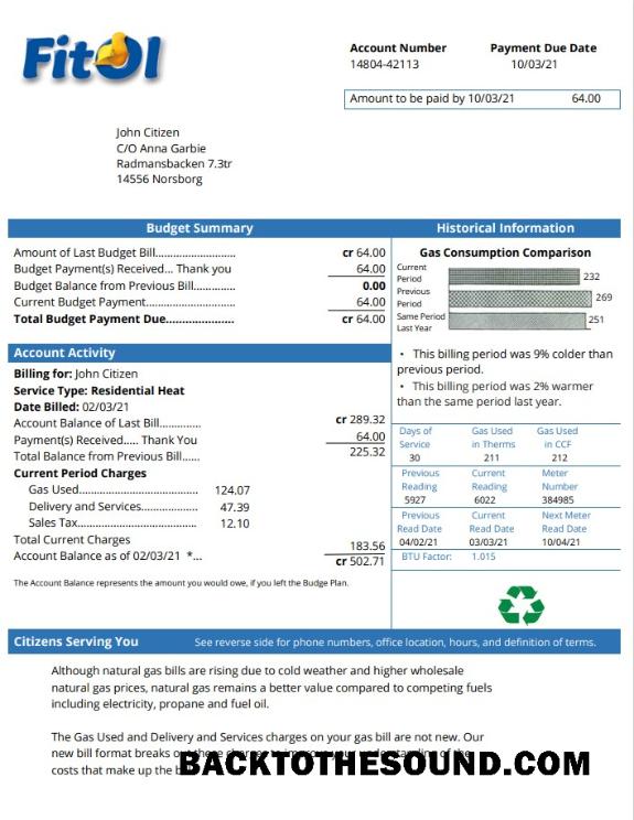 İndir İsveç Fitol Gaz Fatura Fatura in Word and PDF Format Örnek ön izleme